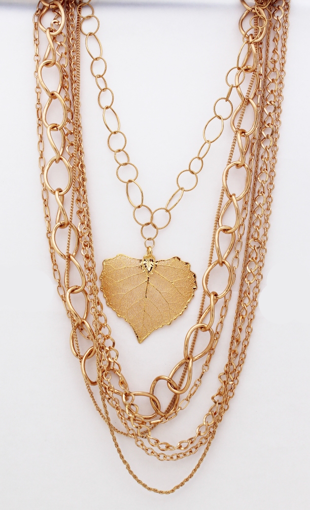Designer Gold Leaf Multi-chain Necklace 